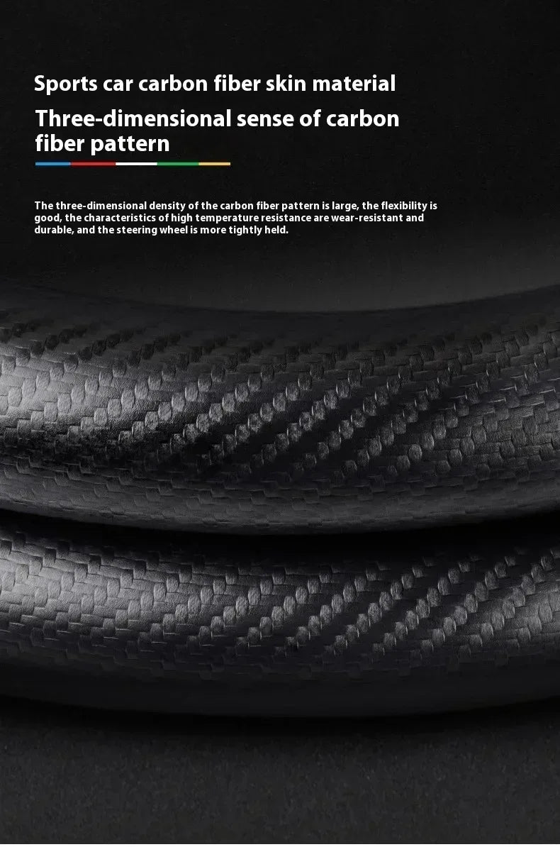 BYD Carbon Fiber Leather Steering Wheel Cover - D Black Leather