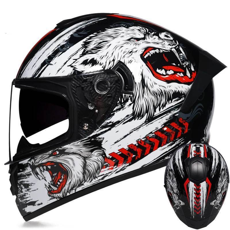 Full Face Motorcycle Racing Helmet – Winter Warm Double Visor Sports Helmet for Motorbike Riders - 1 / S