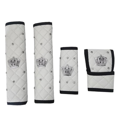 Diamond Crystal Car Seat Belt Pad + Gear Shifter Handbrake Cover Set