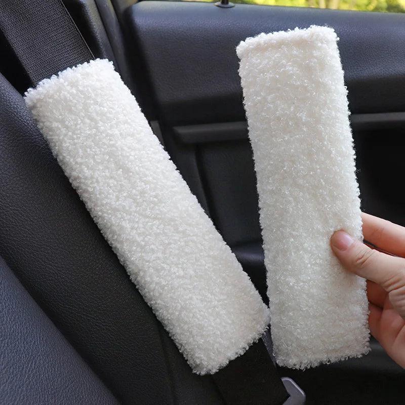 2Pcs Cartoon Dog Wool Car Seat Belt Covers Soft Shoulder Pads