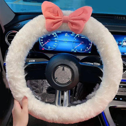 Universal Plush Car Steering Wheel Cover Red Bow Cute Cartoon