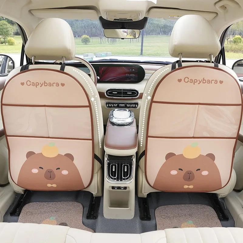 Capybara Car Seat Back Storage Protector Kids Anti-Kick Pad Leather