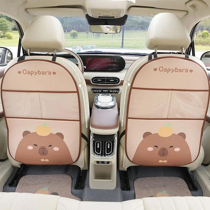 Capybara Car Seat Back Storage Protector Kids Anti-Kick Pad Leather
