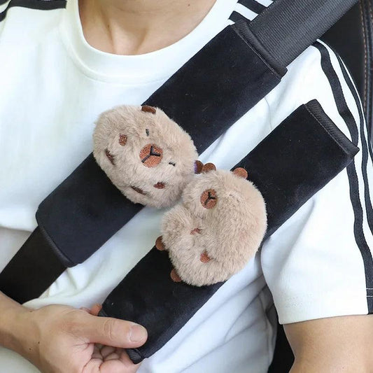 2pcs Cute Capybara Plush Car Seat Belt Shoulder Pad Covers