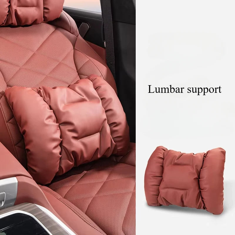 Bubble Cotton Car Headrest and Waist Cushion Set with Anti-Stain Leather