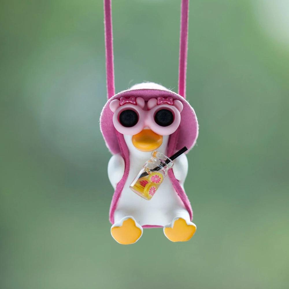 Pink Anime Duck Car Mirror Pendant - Cute Swing Ornament Auto Decor