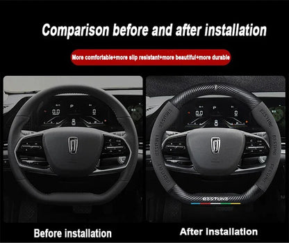 FAW Besturn Carbon Fiber Suede Steering Wheel Cover - D Black-Carbon+Suede