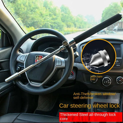 Steering Wheel Lock Anti-Theft Device Adjustable Double Hook Retractable Clamp