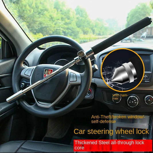 Steering Wheel Lock Anti-Theft Device Adjustable Double Hook Retractable Clamp