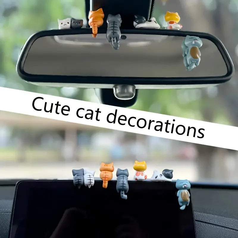 PVC Cartoon Cat Figurines for Car Dashboard and Desk Decor, 6pcs
