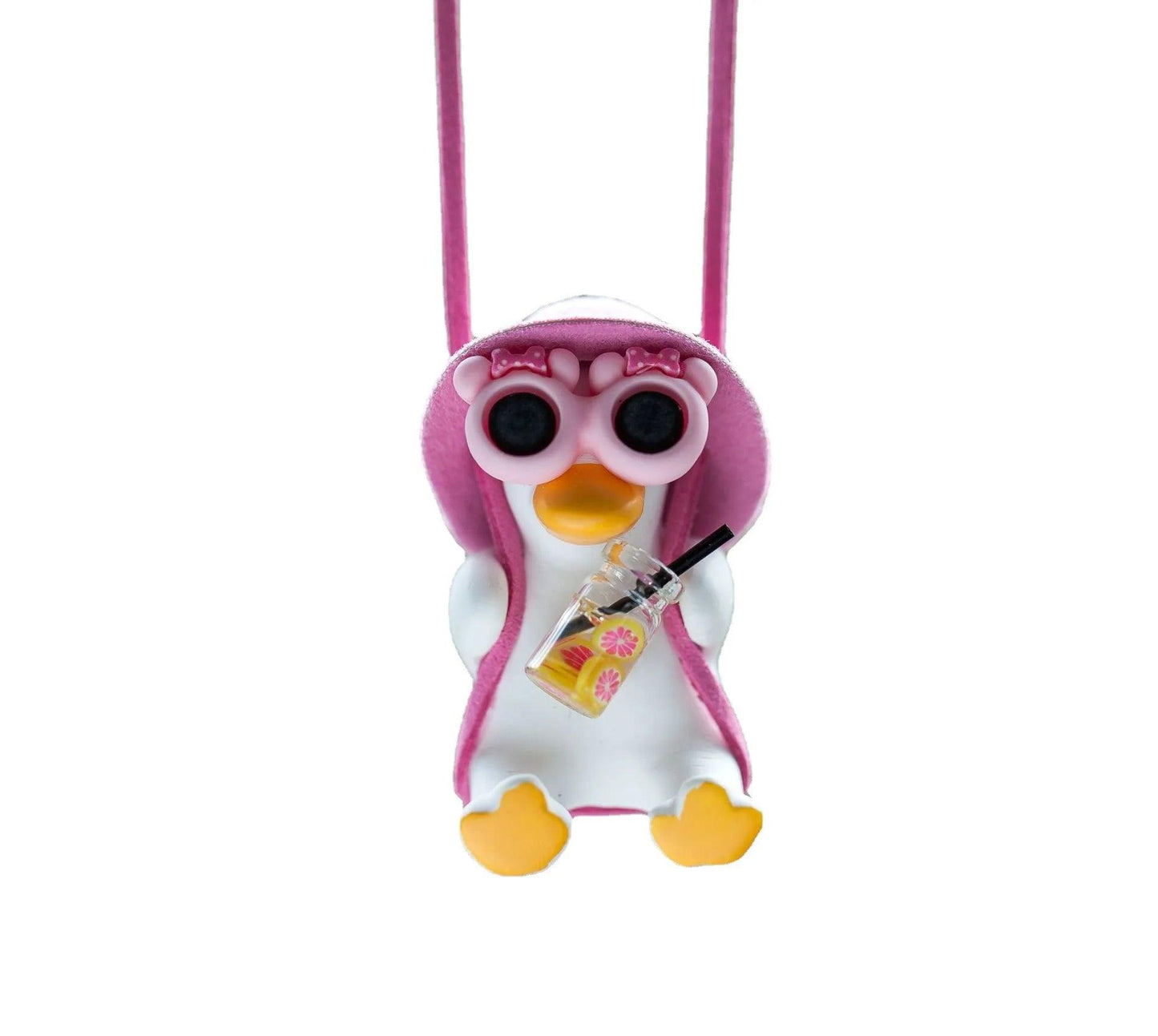 Pink Anime Duck Car Mirror Pendant - Cute Swing Ornament Auto Decor