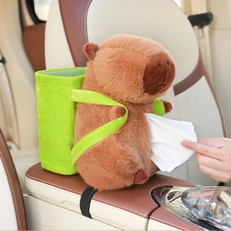 Capybara Plush Car Organizer - Tissue Box Trash Bin Storage