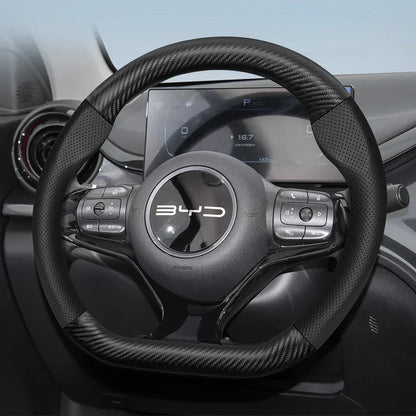 BYD Breathable Leather Carbon Fiber Steering Wheel Cover - Universal