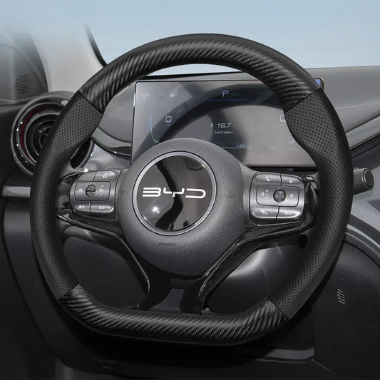 BYD Breathable Leather Carbon Fiber Steering Wheel Cover - Universal