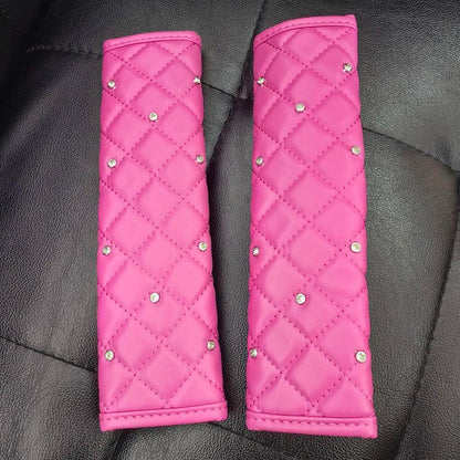 2pc Diamond Crystal Car Seat Belt Covers Soft Leather Shoulder Pads