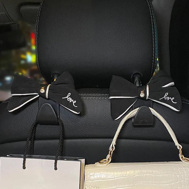 Diamond Bowknot Car Seat Headrest Hook Hanger Storage Organizer