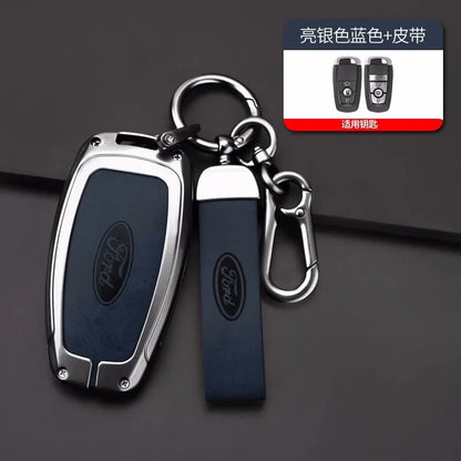 Alloy Leather Key Fob Cover Case Ford Explorer F150 Fusion Mustang