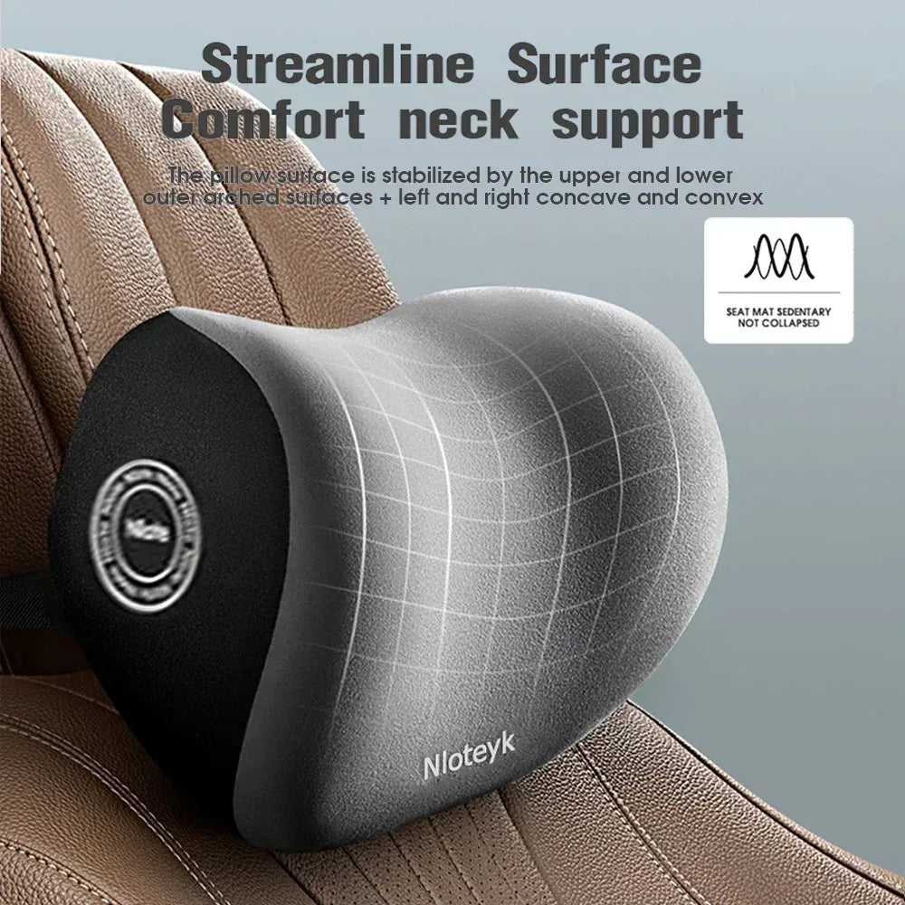 AutoComfort Memory Foam Headrest Lumbar Support Set Car Seat Cushion - headrest black