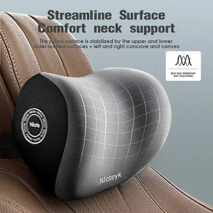 AutoComfort Memory Foam Headrest Lumbar Support Set Car Seat Cushion - headrest black