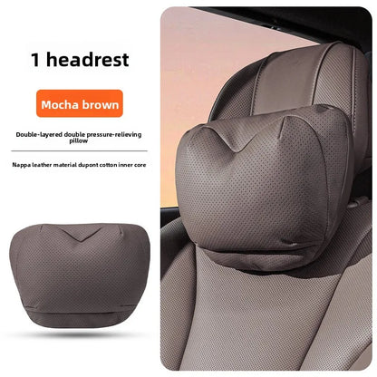 Leather Car Headrest Neck Pillow with Breathable Lumbar Support