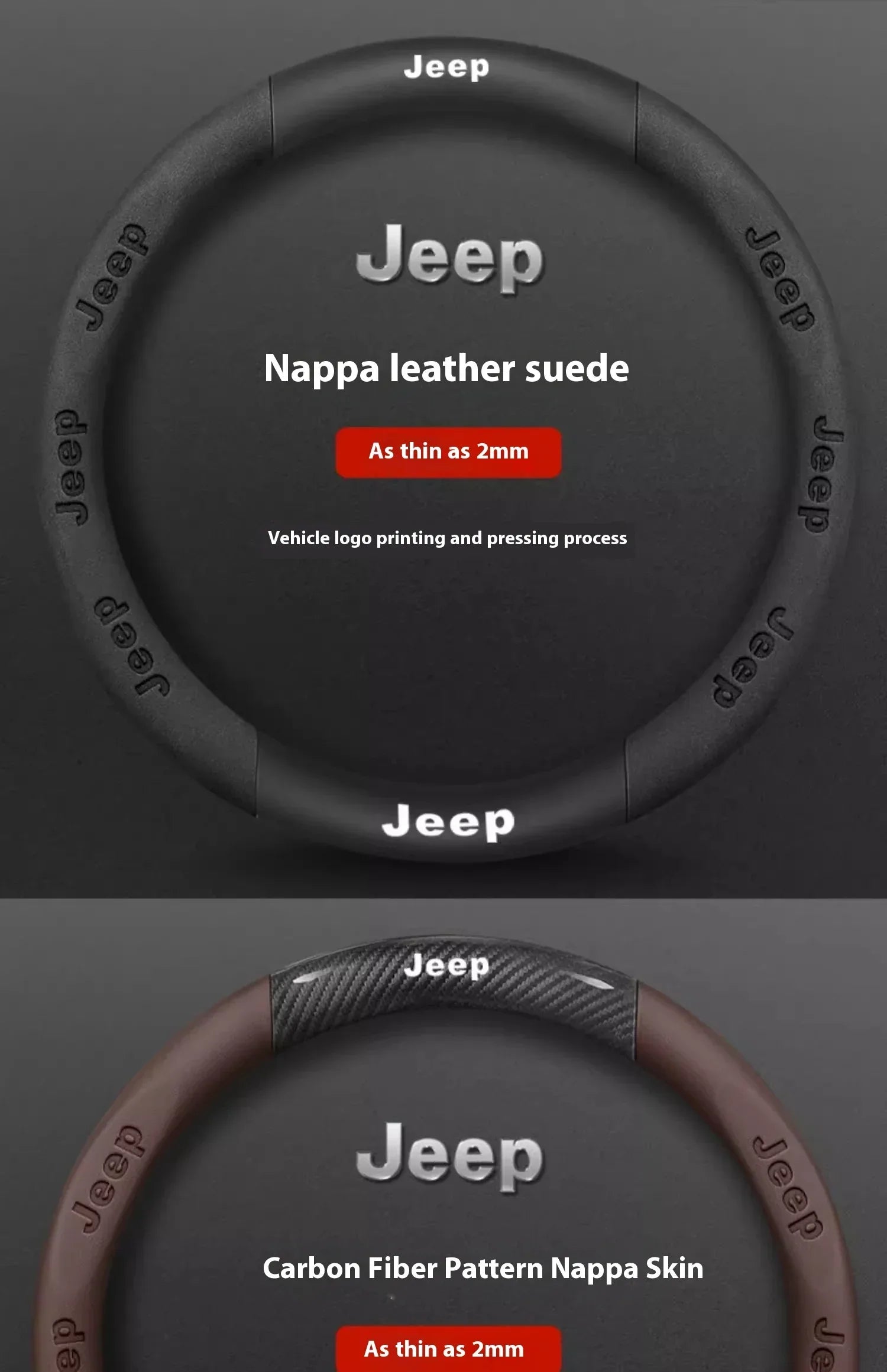 Jeep Wrangler Car Steering Wheel Cover - Leather Wine Red