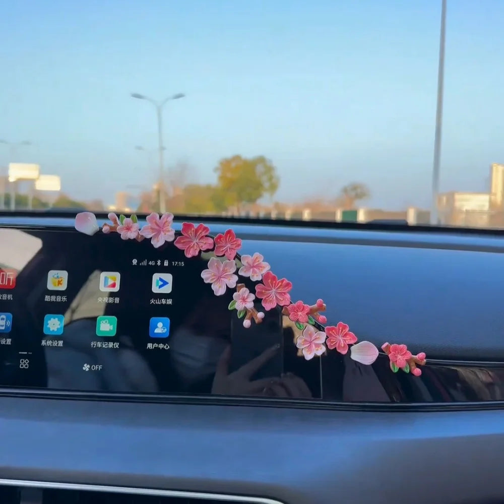 3D Peach Blossom Car Dashboard Ornament with Magnet Stick