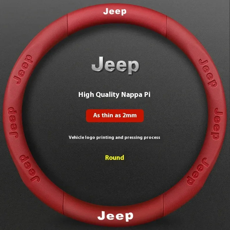 Jeep Wrangler Car Steering Wheel Cover - Leather Red