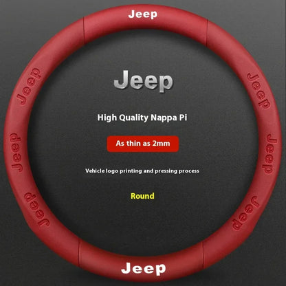 Jeep Wrangler Car Steering Wheel Cover - Leather Red