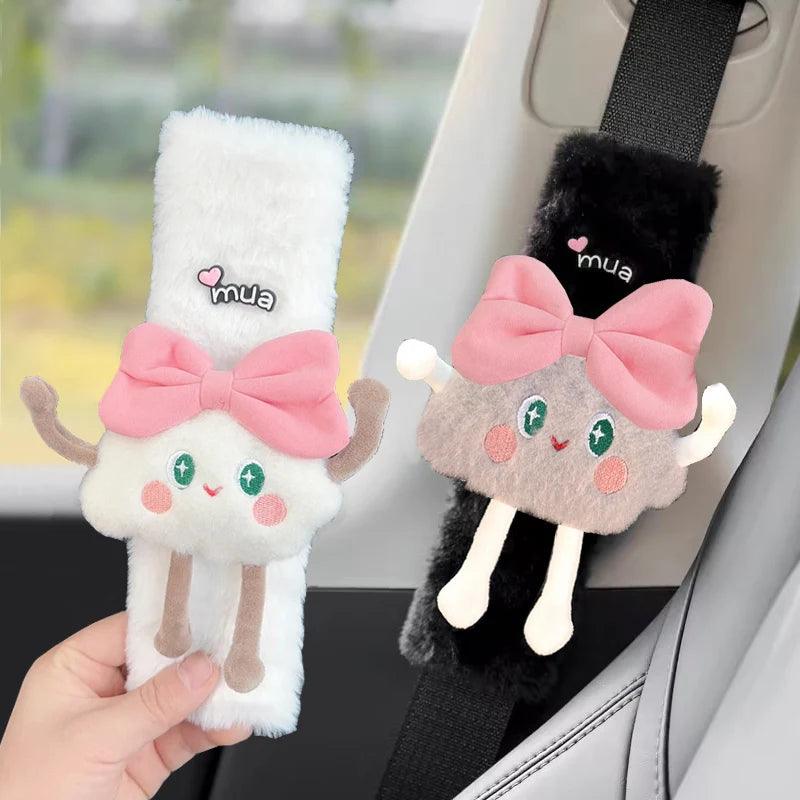 Cute Bow Cloud Car Seat Belt Cover - Rabbit Fur Plush Shoulder Pad