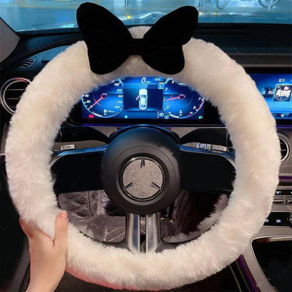 Universal Plush Car Steering Wheel Cover Red Bow Cute Cartoon
