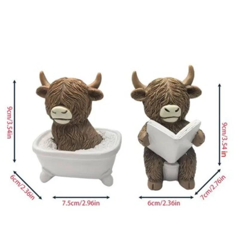 Scottish Highland Cow Resin Car Dashboard Figurine - Bathing Reading