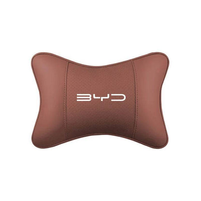 BYD Leather Car Neck Pillow Headrest Cushion – Atto 3, Han, Song, Yuan Plus, Qin Pro & More - Head-Mocha brown