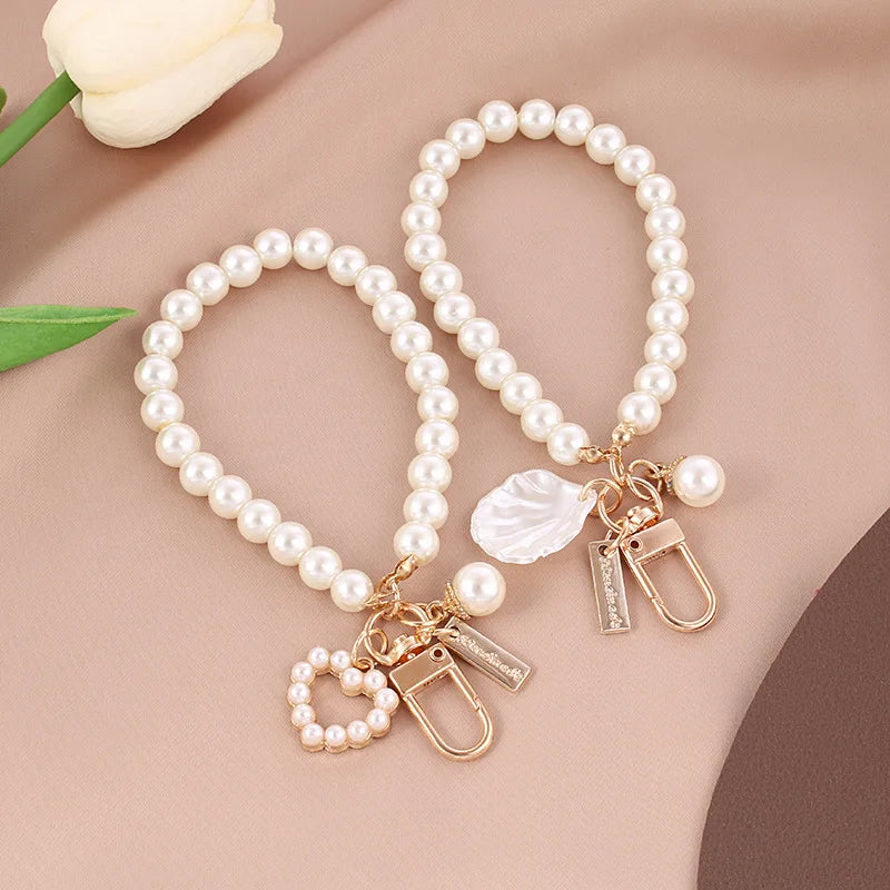 Pearl Shell Bead Keychain - Shiny Phone Bag Charm Accessory