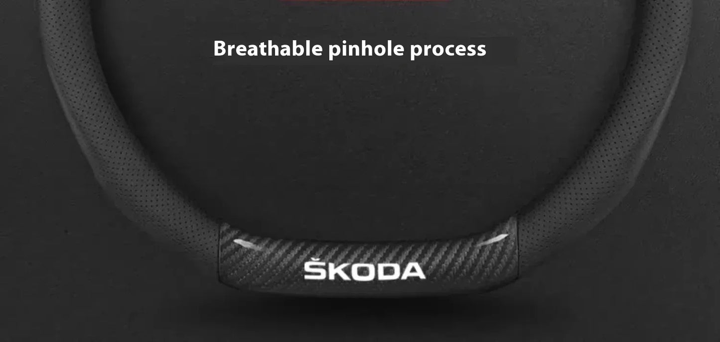 Skoda Kodiaq Octavia Superb Carbon Fiber Steering Wheel Cover - D Carbon Beige