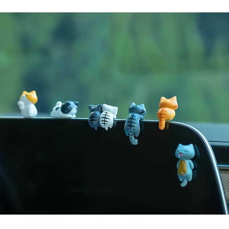 PVC Cartoon Cat Figurines for Car Dashboard and Desk Decor, 6pcs