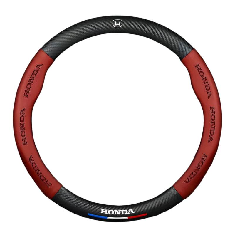 HONDA Leather Steering Wheel Cover - Universal - Red D-shape