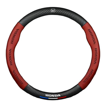 HONDA Leather Steering Wheel Cover - Universal - Red D-shape