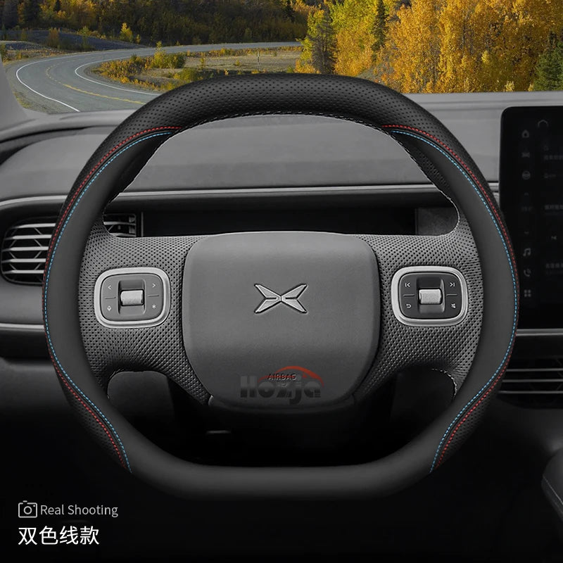 XPeng Twin-Stitch Double-D Steering Wheel Cover - Double D Shape / Two-Line Finish