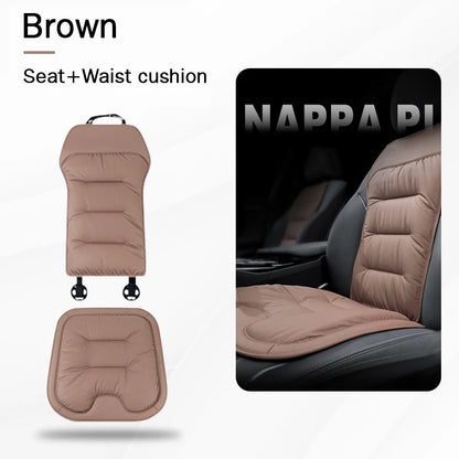 Universal PU Leather Car Seat Cover – Waist Support Cushion, Four Seasons Protector - 1PC Brown Seat