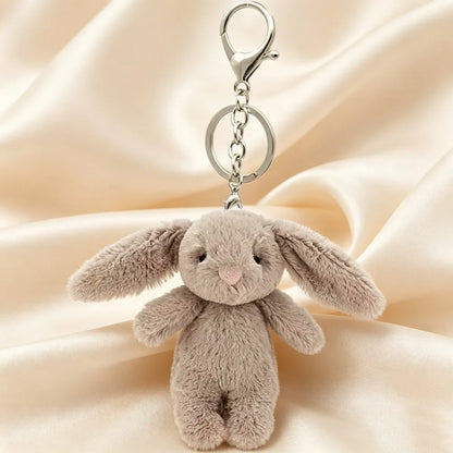 Plush Rabbit Pompom Keychain - Soft Stuffed Animal Pendant Charm