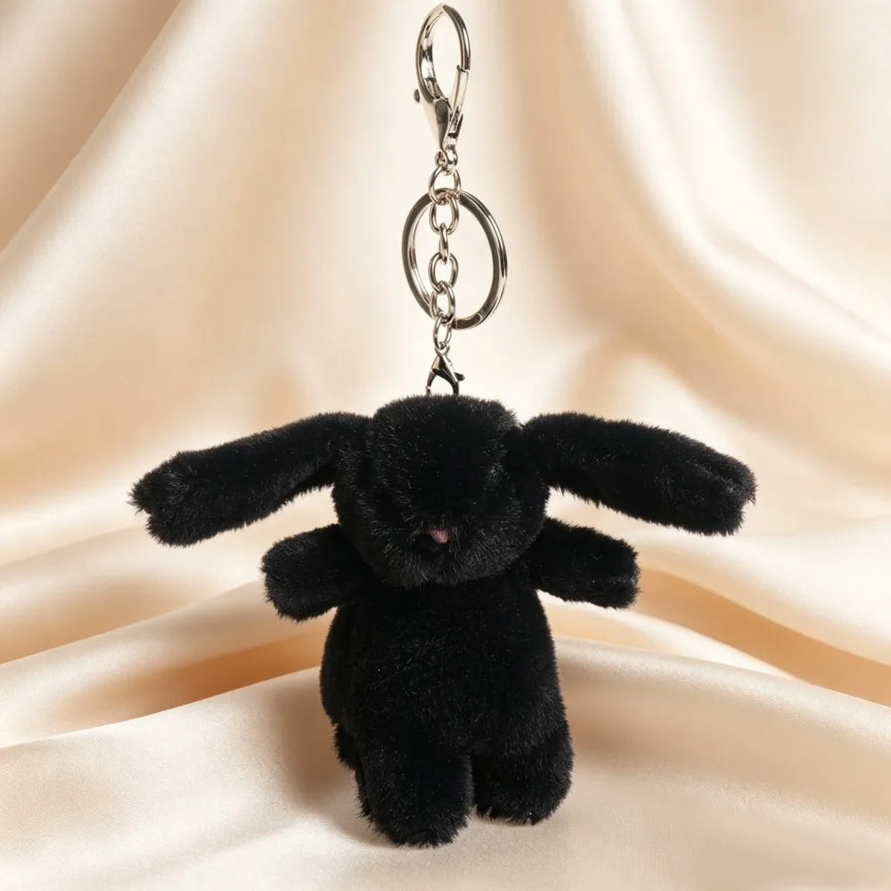 Plush Rabbit Pompom Keychain - Soft Stuffed Animal Pendant Charm