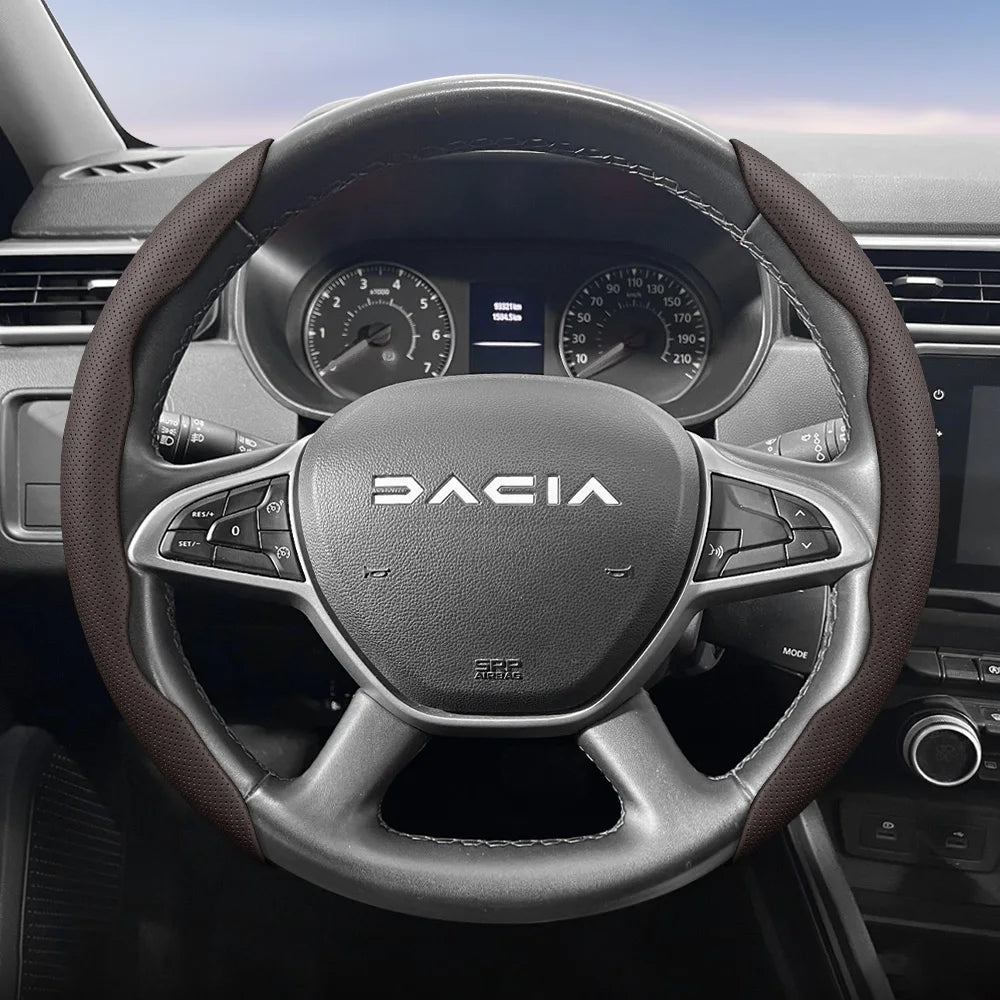 Dacia Breathable Leather Steering Wheel Cover - Round Shape / 2-Piece Set / Mocha
