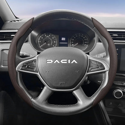Dacia Breathable Leather Steering Wheel Cover - Round Shape / 2-Piece Set / Mocha