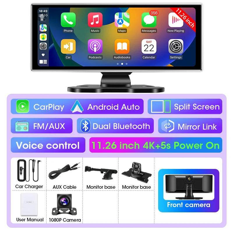 4K Dash Cam Car DVR with Wireless CarPlay & Android Auto - T313D-No Front Cam / NO TF card