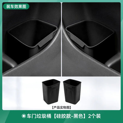 BYD Ti7 Silicone Car Trash Can and Umbrella Holder - Black-2Pcs Set