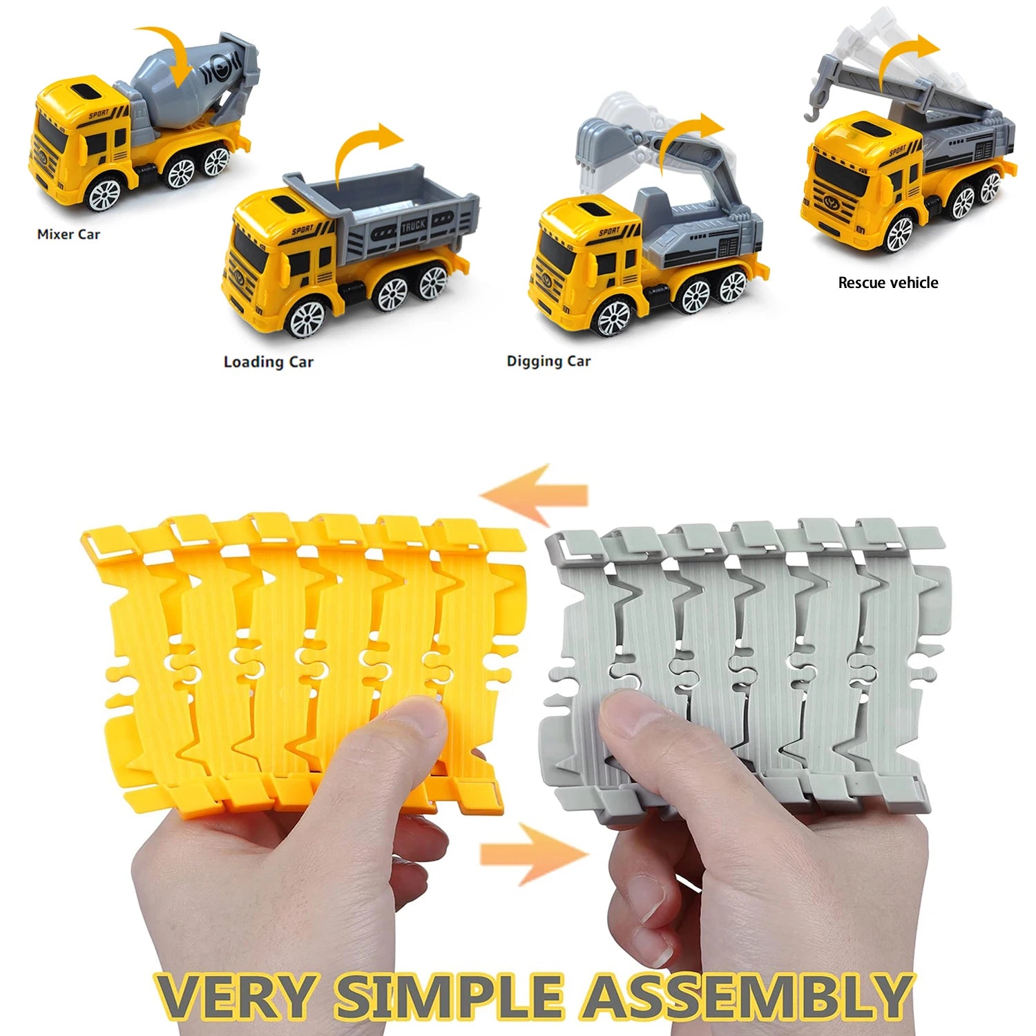 Kids Electric Track Car Set – Engineering Puzzle Racing Toy - 2pcs car-GC
