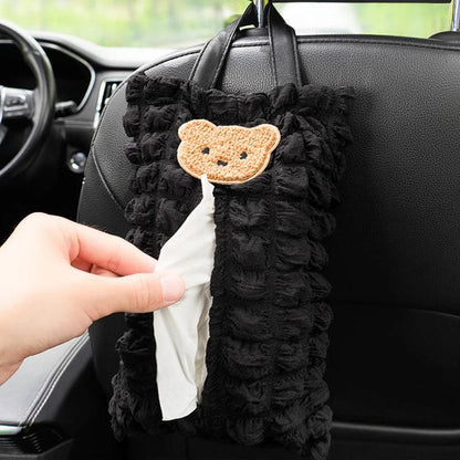Cartoon Bear Car Tissue Box Holder - Headrest Mount Organizer
