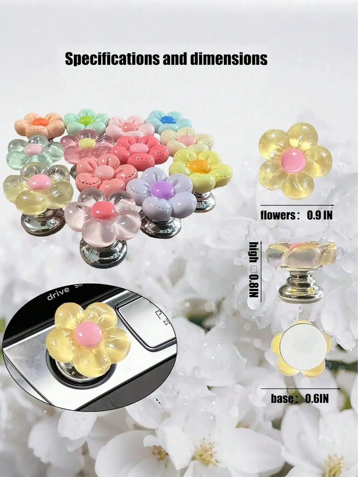 Resin Flower Car Start Button Cover – Cute Interior Decor