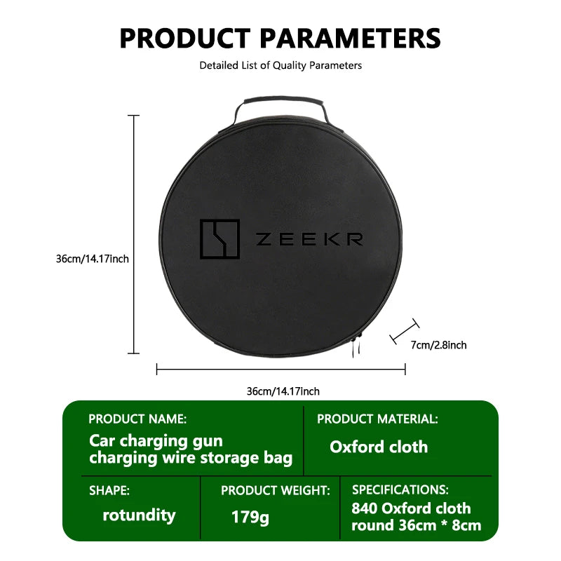 Waterproof Zeekr EV Charging Cable Storage Organizer Bag – in use