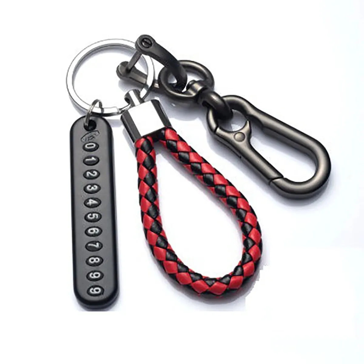 Woven Leather Keychain with Parking Phone Number Plate - Style 3
